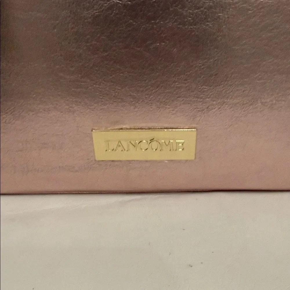 Lancome Metallic Pink Gold Makeup Cosmetic Travel Storage Bag With Handle New